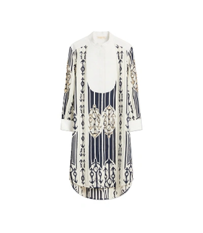 Shop Tory Burch Anchor-print Dress In Seafaring Stripe