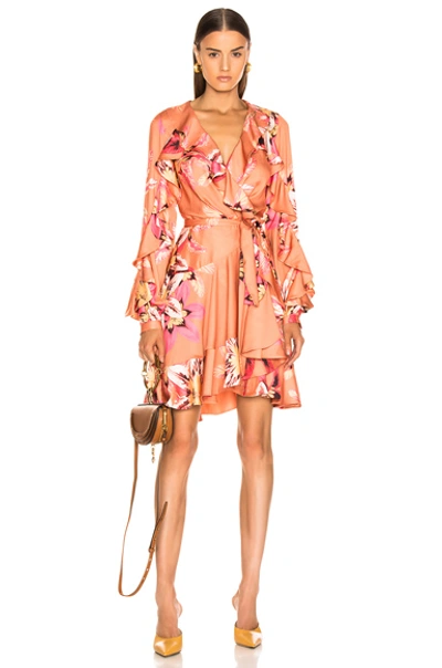 Shop Patbo Floral Carmen Mini Wrap Dress In Nude