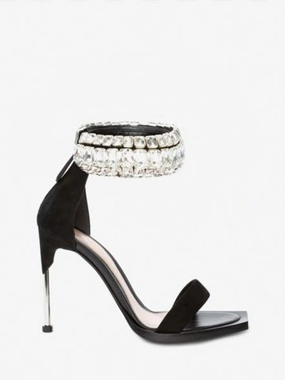 Shop Alexander Mcqueen Jewelled Bangle Sandal In Black/crystal