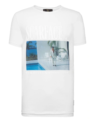 Philipp Plein T-shirt Round Neck Ss Scarface In White | ModeSens