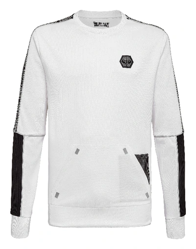 Shop Philipp Plein Sweatshirt Ls Geometric In White/silver