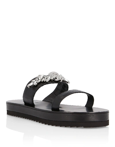 Shop Philipp Plein Sandals Flat Crystal In Black