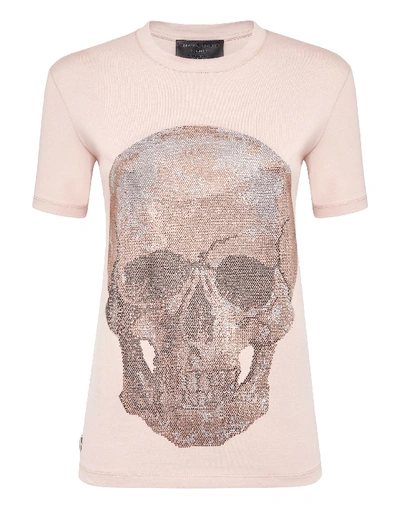 Shop Philipp Plein T-shirt Round Neck Ss Skull In Rose / Pink