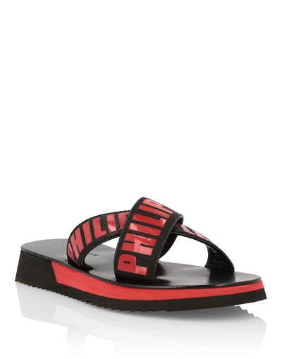 Shop Philipp Plein Sandals Flat  Tm In Black / Red
