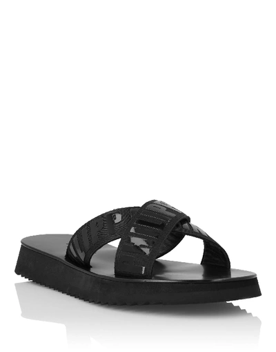Shop Philipp Plein Sandals Flat  Tm In Black / Black