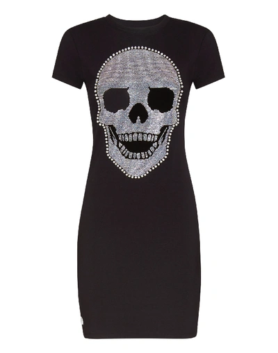 Shop Philipp Plein Short Dress Skull In Black