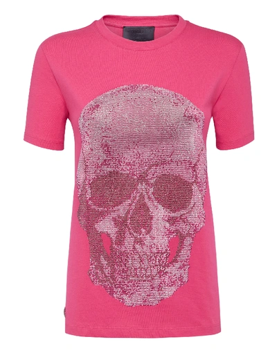 Shop Philipp Plein T-shirt Round Neck Ss Skull In Fuxia