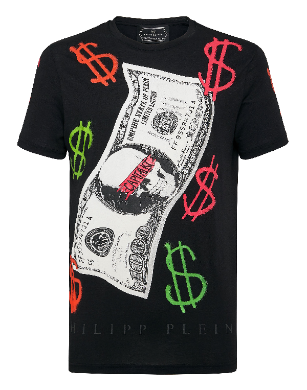 Philipp Plein T-shirt Platinum Cut Round Neck Dollar In Black | ModeSens