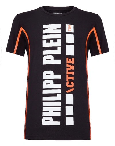 Shop Philipp Plein T-shirt Round Neck Ss Stripes In Black / Orange