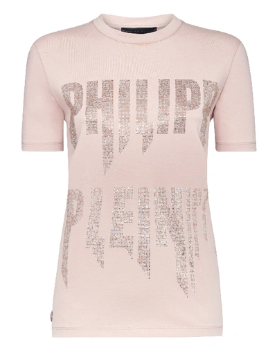 Shop Philipp Plein T-shirt Round Neck Ss Rock Pp In Rose / Pink