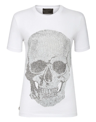 Shop Philipp Plein T-shirt Round Neck Ss Skull In White