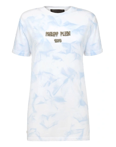 Shop Philipp Plein T-shirt Round Neck Ss Rock Pp In Light Blue
