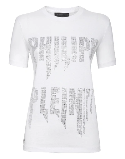 Shop Philipp Plein T-shirt Round Neck Ss Rock Pp In White