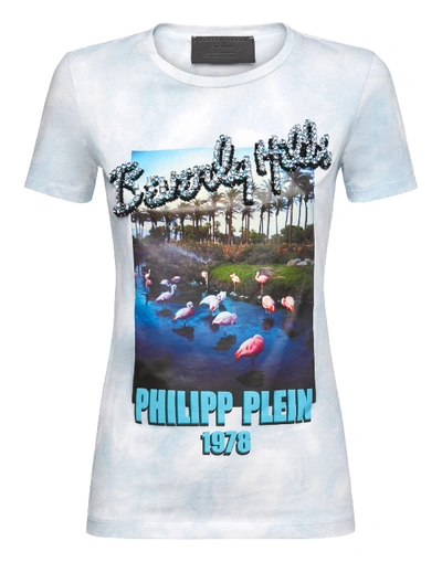 Shop Philipp Plein T-shirt Round Neck Ss Pp1978 In Light Blue