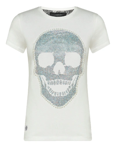 Shop Philipp Plein T-shirt Round Neck Ss Skull In White