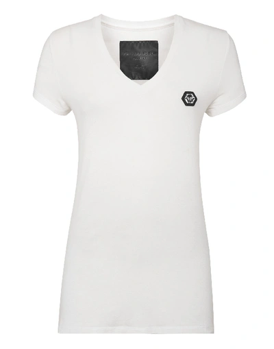Shop Philipp Plein T-shirt V-neck Ss Original In White