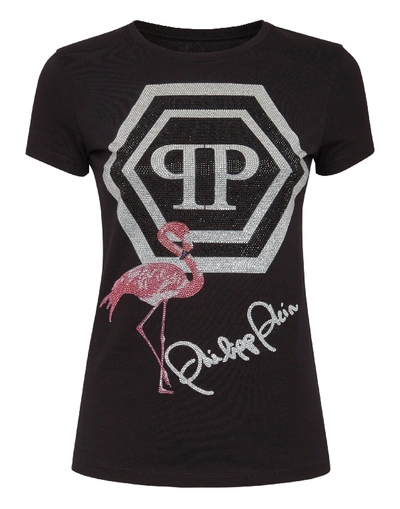 Shop Philipp Plein T-shirt Round Neck Ss Signature In Black