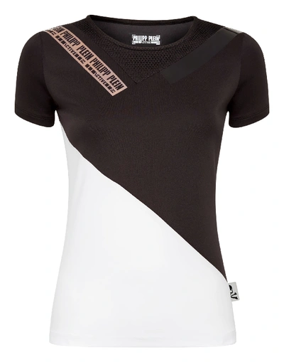 Shop Philipp Plein T-shirt Round Neck Ss Stripes In Black / White