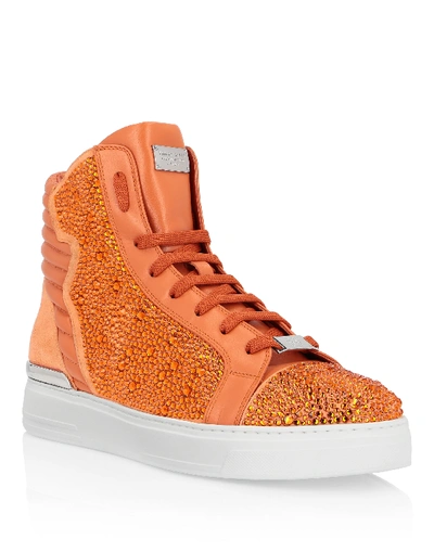 Shop Philipp Plein Hi-top Sneakers Crystal In Orange