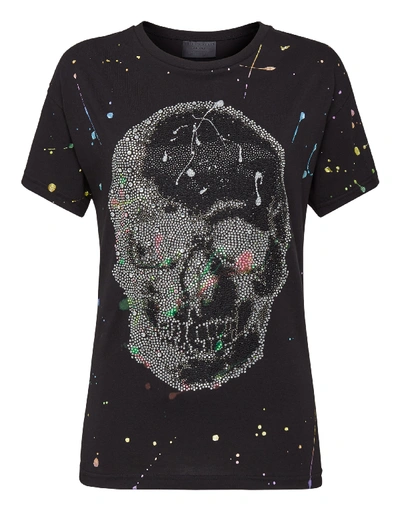 Shop Philipp Plein T-shirt Round Neck Ss Skull In Black