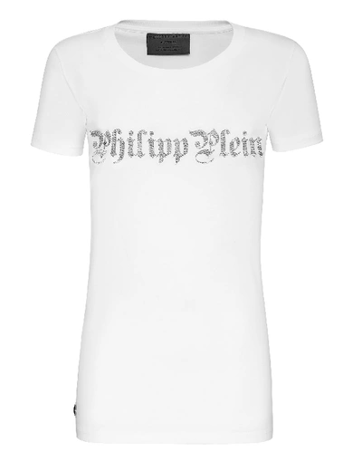 Shop Philipp Plein T-shirt Round Neck Ss Skull In White/silver