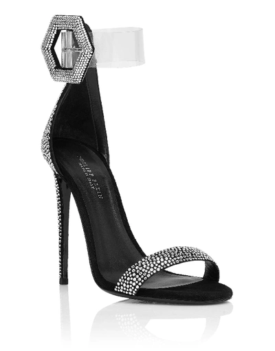 Shop Philipp Plein Sandals High Heels Crystal In Silver
