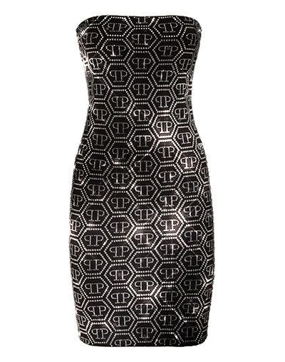 Shop Philipp Plein Short Dress Crystal In Black / Crystal