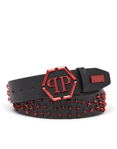 Shop Philipp Plein Belt Stars In Black / Red