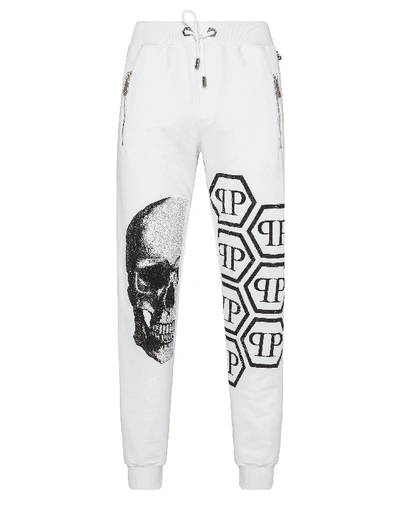 Shop Philipp Plein Jogging Trousers Skull In White