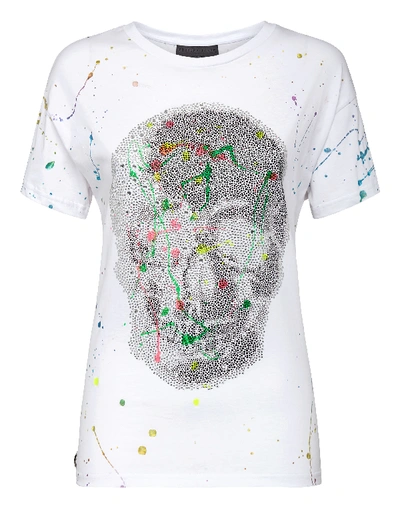 Shop Philipp Plein T-shirt Round Neck Ss Skull In White