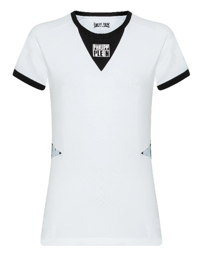 Shop Philipp Plein T-shirt Round Neck Ss Geometric In White