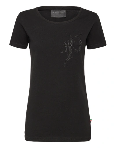 Shop Philipp Plein T-shirt Round Neck Ss Gothic Plein In Black / Black