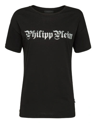 Shop Philipp Plein T-shirt Round Neck Ss Skull In Black/silver