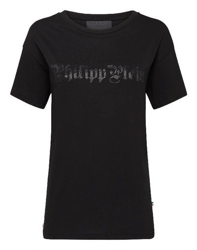 Shop Philipp Plein T-shirt Round Neck Ss Skull In Black / Black