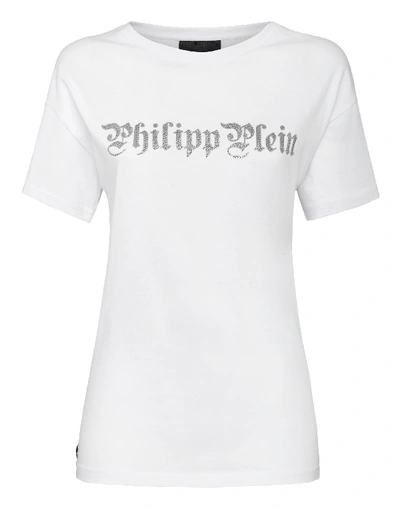 Shop Philipp Plein T-shirt Round Neck Ss Skull In White/silver