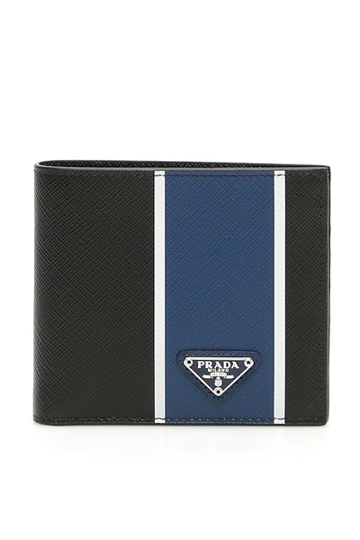 Shop Prada Bicolor Saffiano Wallet In Nero Bluette (blue)