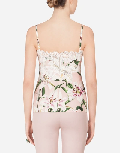 Shop Dolce & Gabbana Lily-print Charmeuse Top In Floral Print