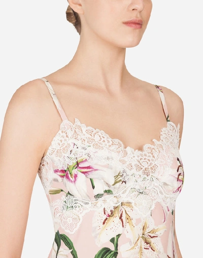 Shop Dolce & Gabbana Lily-print Charmeuse Top In Floral Print