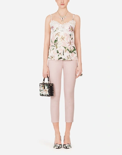 Shop Dolce & Gabbana Lily-print Charmeuse Top In Floral Print