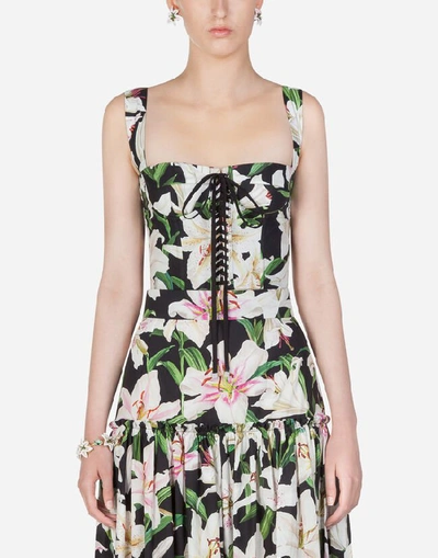Shop Dolce & Gabbana Lily-print Poplin Bustier In Floral Print