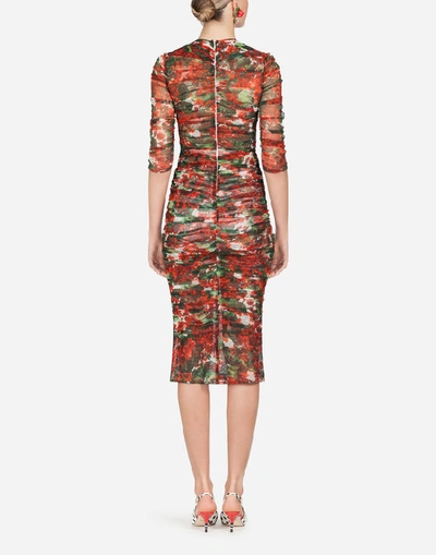 Shop Dolce & Gabbana Portofino-print Tulle Midi Dress In Floral Print