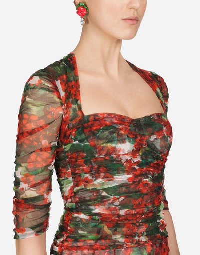 Shop Dolce & Gabbana Portofino-print Tulle Midi Dress In Floral Print
