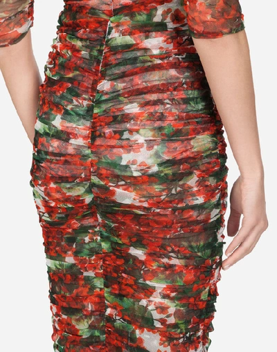 Shop Dolce & Gabbana Portofino-print Tulle Midi Dress In Floral Print