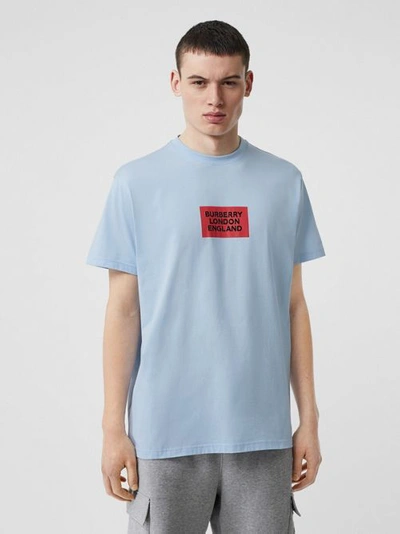 Shop Burberry Logo Print Cotton Oversized T-shirt In Pale Blue