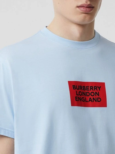 Shop Burberry Logo Print Cotton Oversized T-shirt In Pale Blue