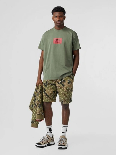 Shop Burberry Logo Print Cotton Oversized T-shirt In Dark Moss