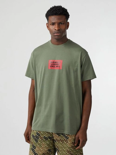 Shop Burberry Logo Print Cotton Oversized T-shirt In Dark Moss