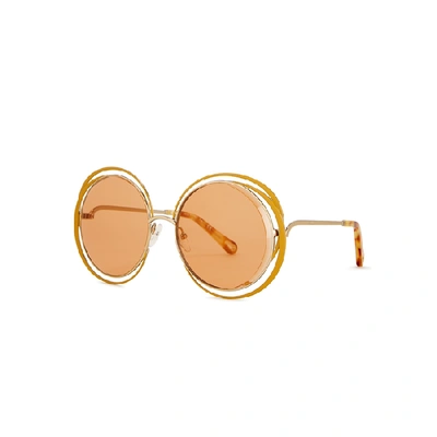 Shop Chloé Carlina Orange Round-frame Sunglasses