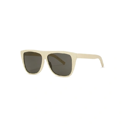 Shop Saint Laurent Sl 1 Python-effect D-frame Sunglasses In Ivory