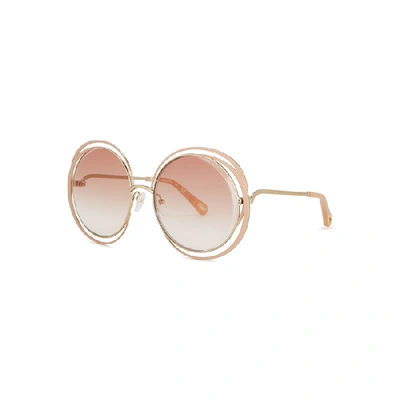 Shop Chloé Carlina Blush Round-frame Sunglasses In Nude